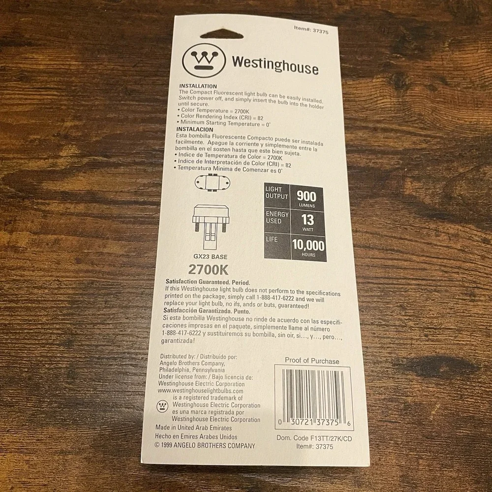 ✅(2) Westinghouse 37374 9W F9TT/27 G23 Base Fluorescent Bulb 2700K #️⃣0257